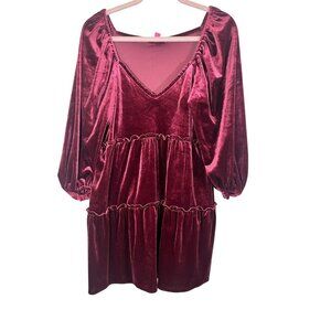 Betsey Johnson Velvet Mini Dress S Pink Festive Boho Western Chic Feminine 80s